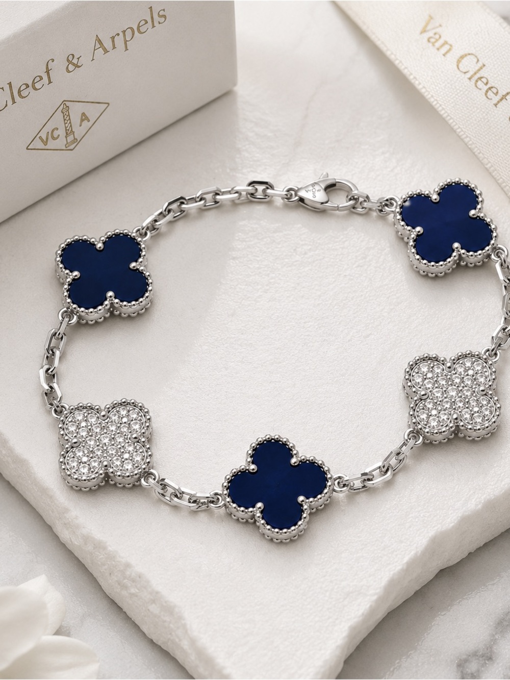 Van Cleef & Arpels Blue and Silver Alhambra Clover Bracelet